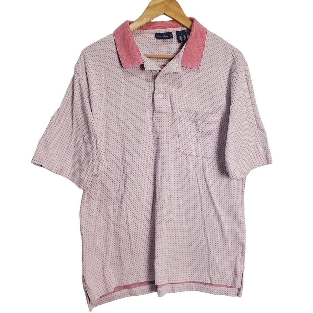 Daniel Cremieux Golf Polo Mens Large Pink Cotton Polka Dot Casual